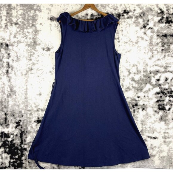 Lauren Ralph Lauren Dress Womens Size Extra Large Blue Ruffle Neck Strech Midi - Picture 2 of 14